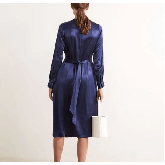 NWT Adeline Navy Satin Vintage Pleat Dress by KITRI Studio - SZ 4 - Picture 5 of 8